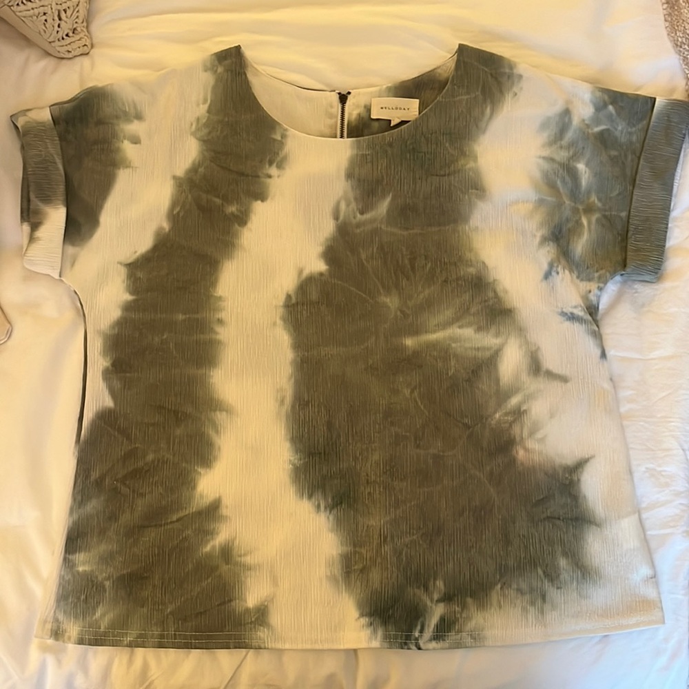 XS Blue Green White Tie Dye Work Top